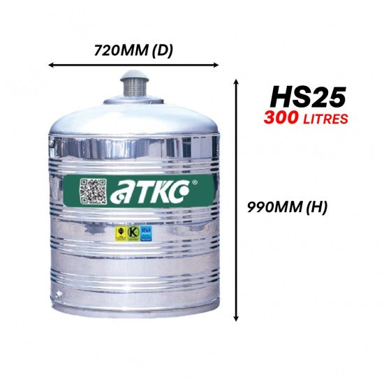 ATKC HS25 Vertical Flat Bottom Without Stand SUS304 Stainless Steel Water Tank 300L/66G