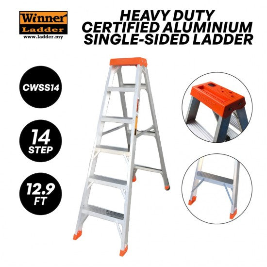Winner CWSS14 Heavy Duty Certified Aluminium Single-Sided Ladder 14 Step 3.93M/12.9FT